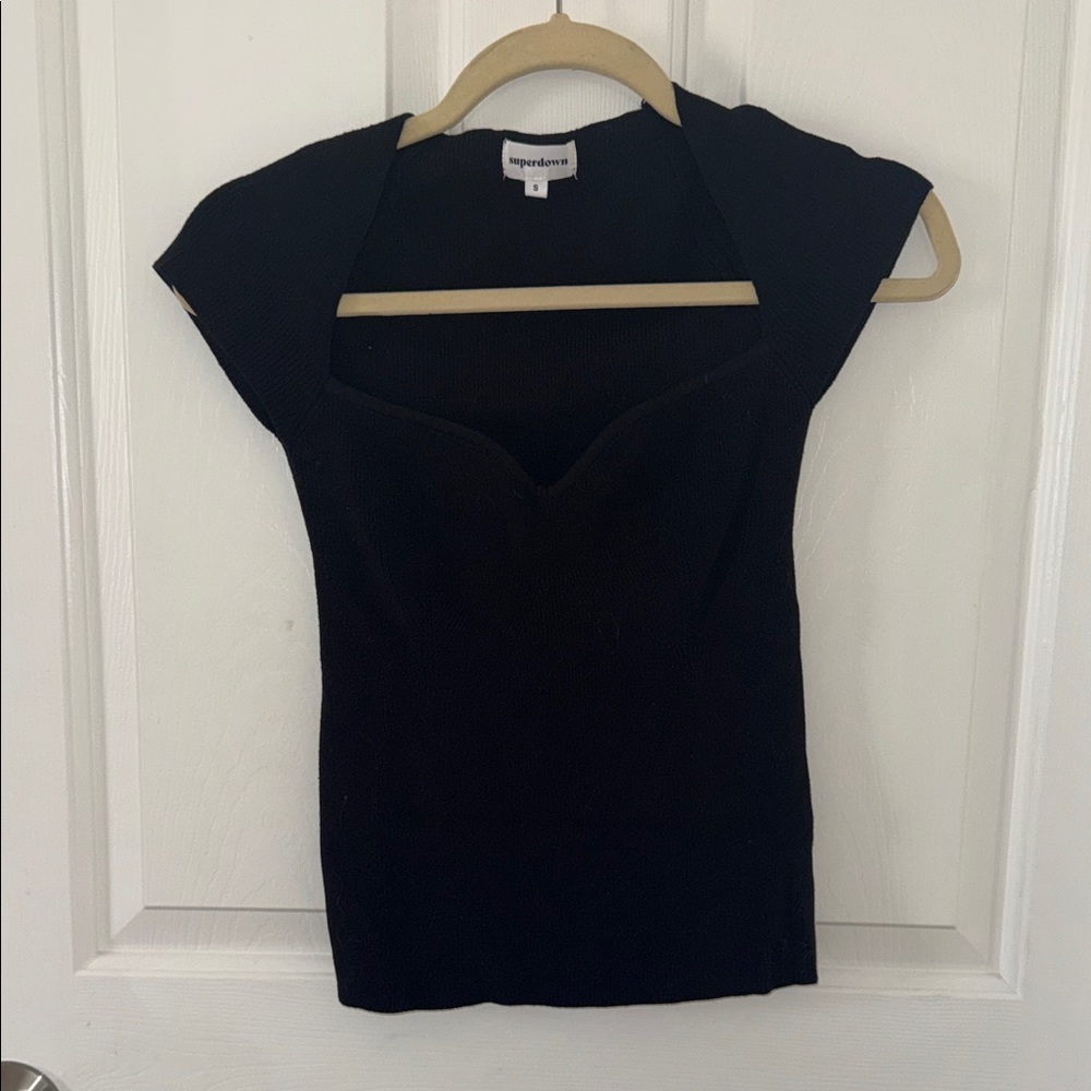 Superdown Black Sweetheart Neck knit top